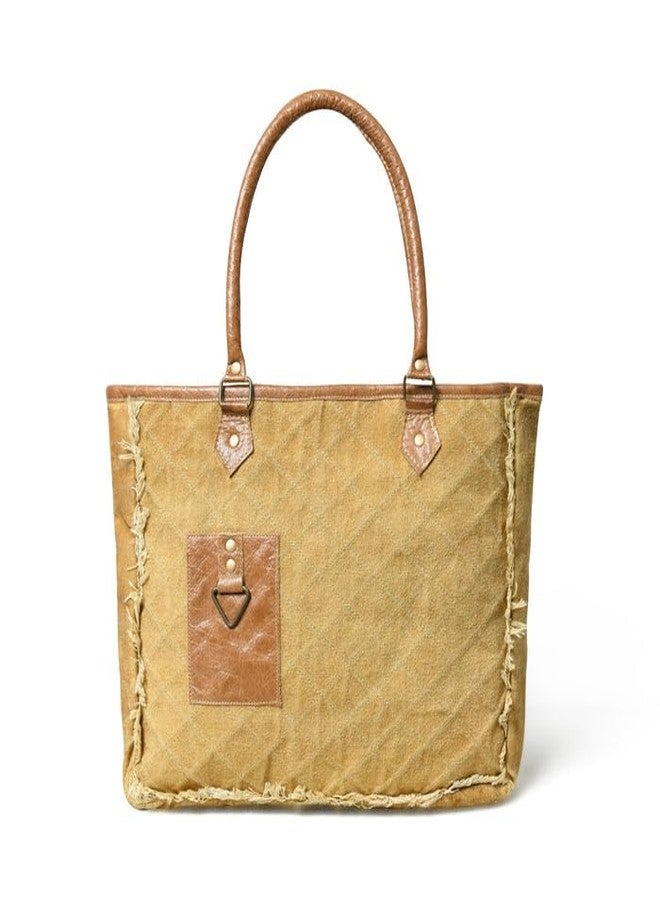MaheTri Beige Boho Chic Canvas Bag | Zipper Handbags for Women | Inner Pocket for Shopping | Office & Daily Use - Image 1